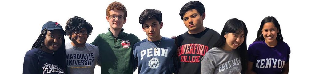 photos of students wearing sweatshirts from University of Pennsylvania, Marquette University, Penn State, Haverford College, Bryn Mawr, and Kenyon College | High Jump Chicago